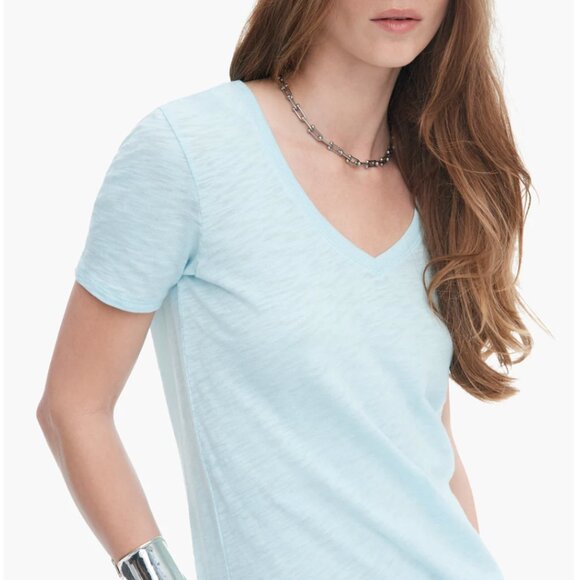 ATM Slub Jersey V-Neck Tee • Aqua Teal Pastel • XS • Luxe Basic - Picture 1 of 11